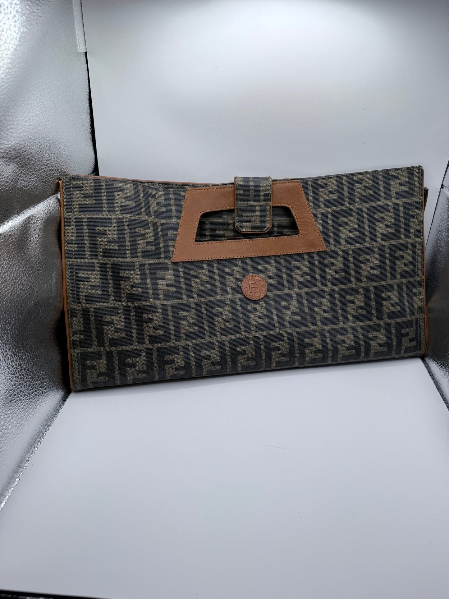 Fendi Zucca Print Fold - over Tote Clutch - LuxeLadyConnoisseur