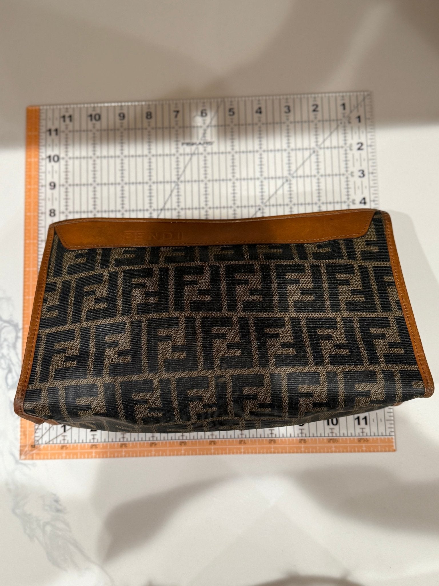 Fendi Zucca Print Coasted Canvas Clutch Cosmetic Bag - LuxeLadyConnoisseur