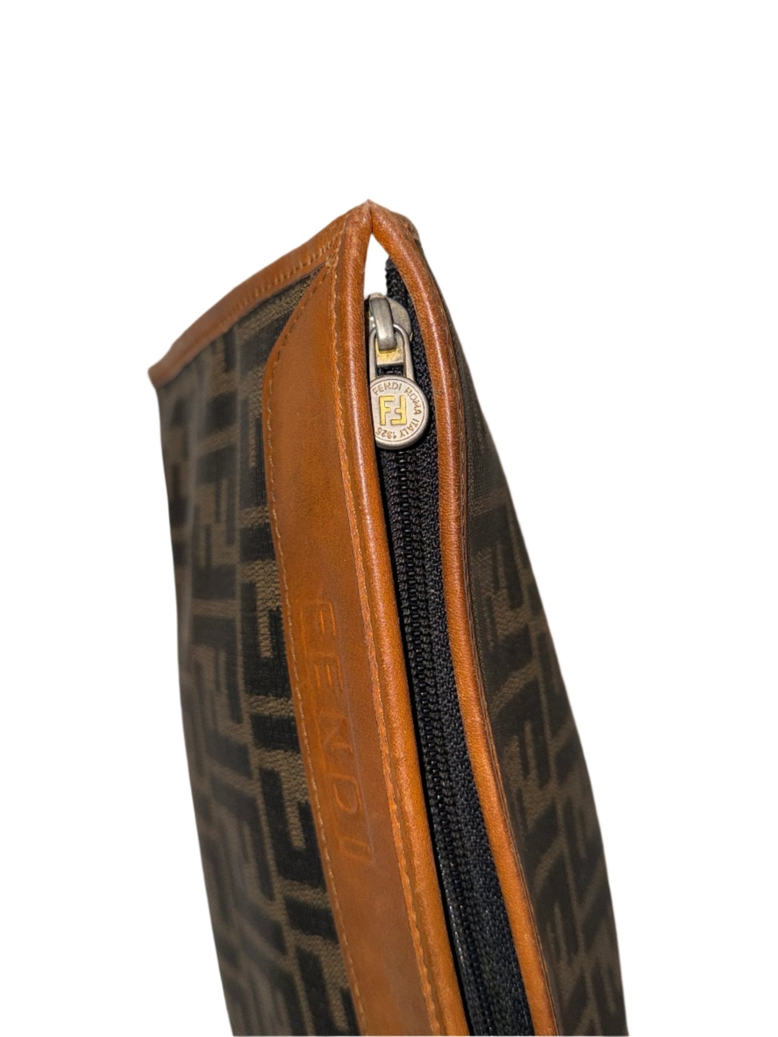 Fendi Zucca Print Coasted Canvas Clutch Cosmetic Bag - LuxeLadyConnoisseur