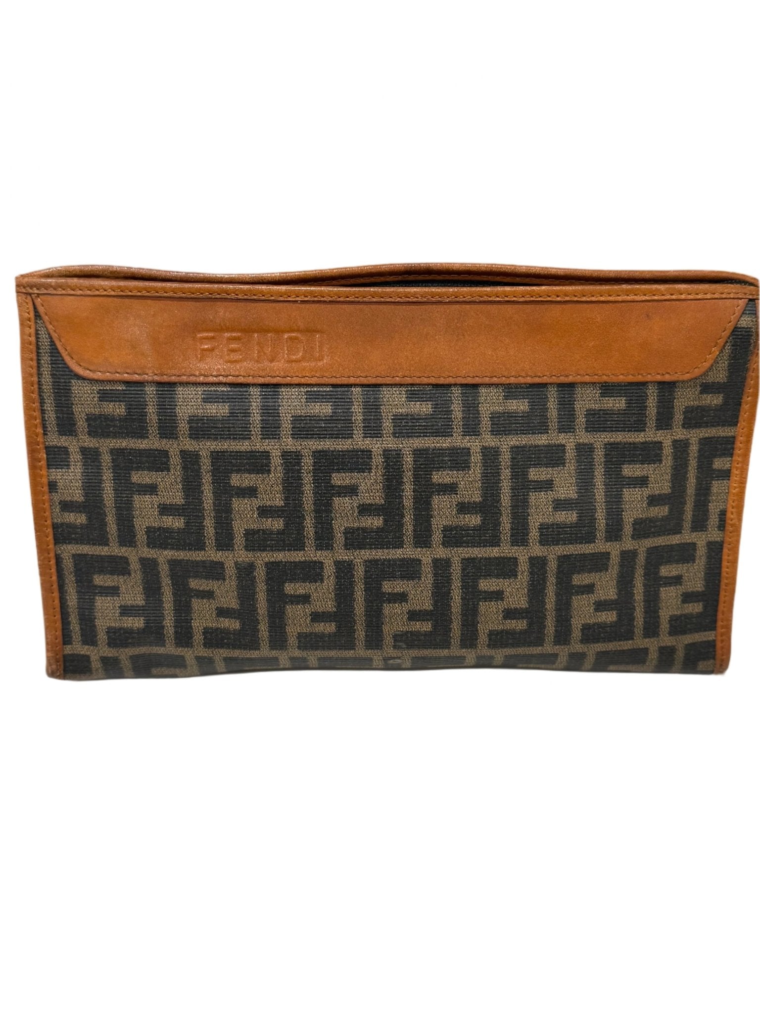 Fendi Zucca Print Coasted Canvas Clutch Cosmetic Bag - LuxeLadyConnoisseur