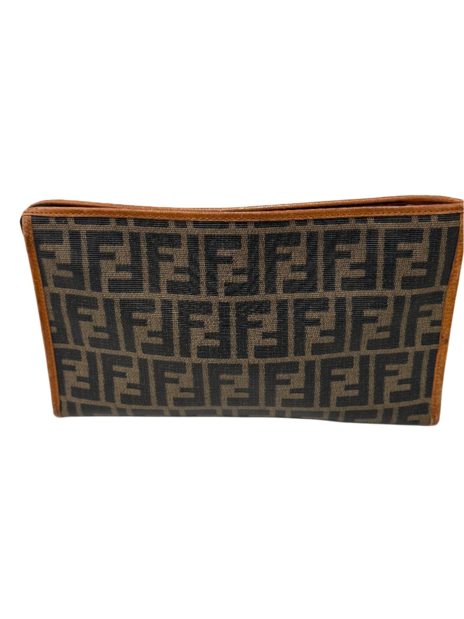 Fendi Zucca Print Coasted Canvas Clutch Cosmetic Bag - LuxeLadyConnoisseur