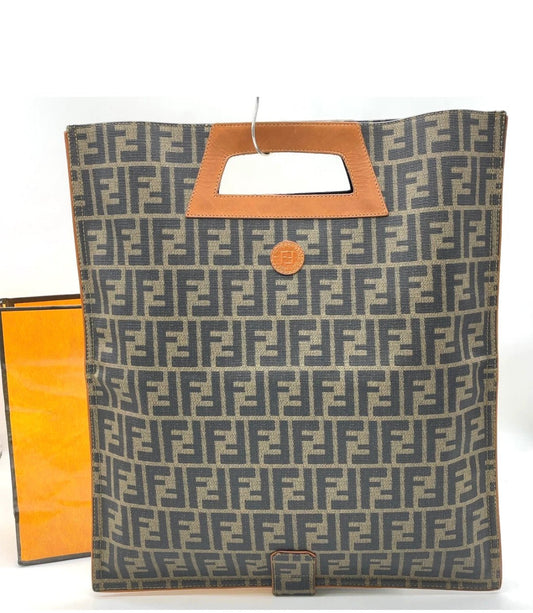 Fendi Zucca Print Fold - over Tote Clutch - LuxeLadyConnoisseur